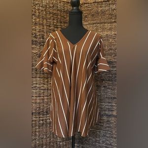 Sz M Tickled Teal brown striped tunic top